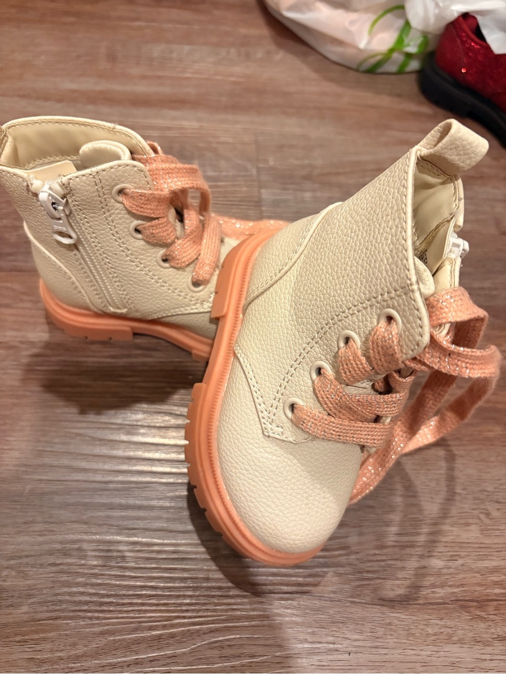 Cat & Jack Cream Ankle Boots with Peach Accents